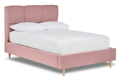 Blossom Modern Square Paneled Fabric Bed Base Only 4FT6 Double- Marlow Dusty Pink