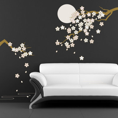 Blossom Moonlight Cherry Decoration Decal Mural Art Wall Stickers 270cm x 220cm Stock Clearance