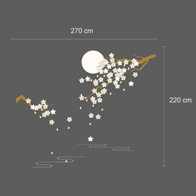 Blossom Moonlight Cherry Decoration Decal Mural Art Wall Stickers 270cm