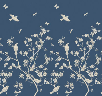 Blossom Trail Navy - 3 Drop Repeatable Wall Mural