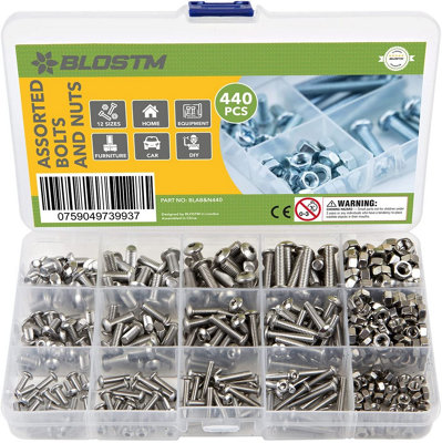 BLOSTM Assorted Bolts And Nuts - 440Pcs