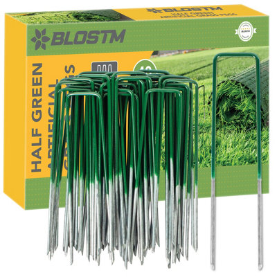 BLOSTM Half Green Artificial Grass Pegs 40 Pack DIY at B&Q