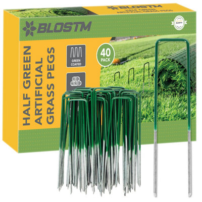 BLOSTM Half Green Artificial Grass Pegs - 40 Pack - 7