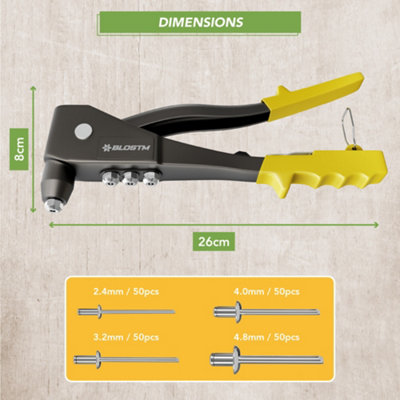 Pop Rivet Gun BLOST Kit - Full 200 Rivet Set With Pop Riveter Rivet Nut ...
