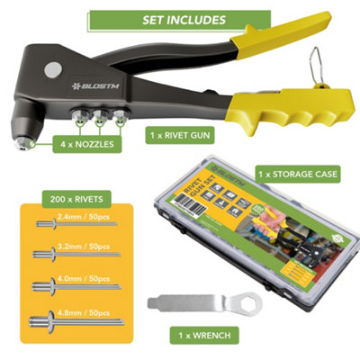 BLOSTM Hand Rivet Gun Set - 2.4mm-4.8mm - 9