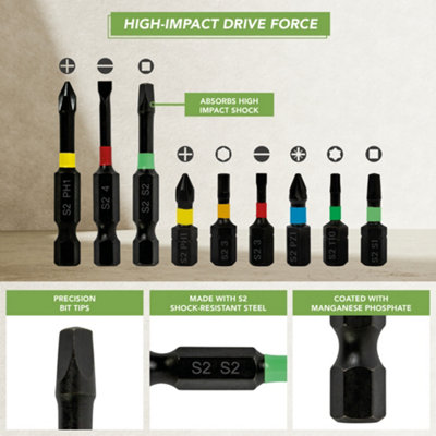 BLOSTM Hex Shank Impact Driver Screw Bit Set - 6