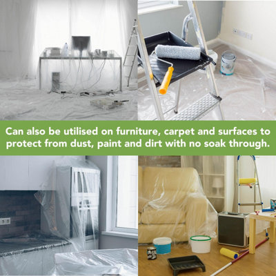 Plastic Dust Sheets For Decorating - 2m X 50m, 2-Pack, Waterproof Polythene Sheeting For Floor & Furniture Protection