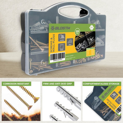 BLOSTM Screws And Wall Plugs - 200 Piece - 6