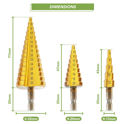 BLOSTM Steel Step Drill Bits - 3PCS - 9