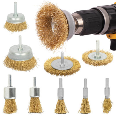 BLOSTM Wire Brush Drill Attachment Set - Steel & Brass Brush Set of 9