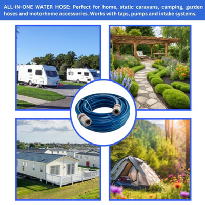 Blue 12mm 1/2" Cold Water Hose Pipe - Premium Food Grade Water Hose with Connectors - for Caravan, Boat & Garden (25m)