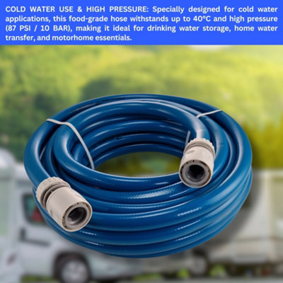 Blue 12mm 1/2" Cold Water Hose Pipe - Premium Food Grade Water Hose with Connectors - for Caravan, Boat & Garden (25m)