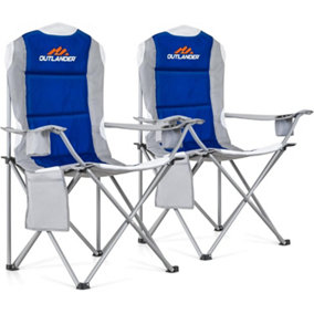 Blue 2 Pack Camping Chair Premium Padded Folding Outdoor Seats High Back