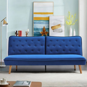 Blue 2 Seat Fabric Upholstered Sofa Couch Convertible Sofabed with Wood Leg