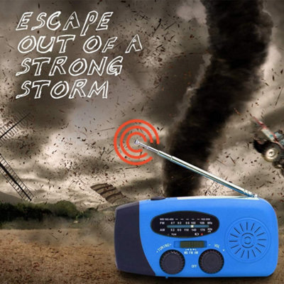 Blue 2000mAh Solar Hand Crank Emergency Radio with Emergency Light