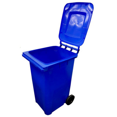 Blue 240L Standard Sized Outdoor Recycling Wheelie Bin With Rubber Wheels & Lid - 3
