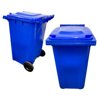 Blue 240L Standard Sized Outdoor Recycling Wheelie Bin With Rubber Wheels & Lid - 4