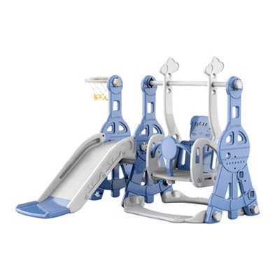 Blue 3 In 1 Toddler Slide and Swing Set Kids Climbing Playset