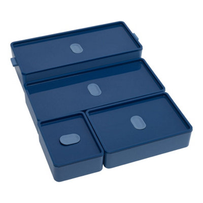 Blue 3 Layer Bento Style Plastic Lunch Box with Cutlery
