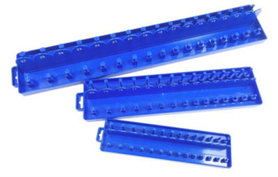 BLUE 3 PIECE SOCKET STAND TRAY RACK STORAGE RAIL HOLDER 1/2