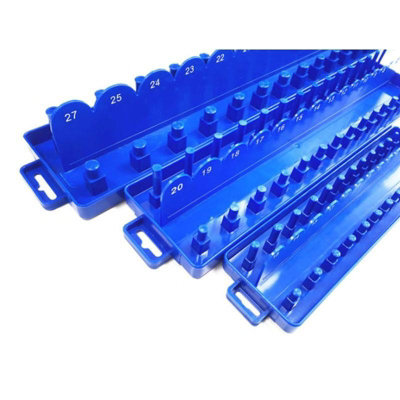 BLUE 3 PIECE SOCKET STAND TRAY RACK STORAGE RAIL HOLDER 1/2