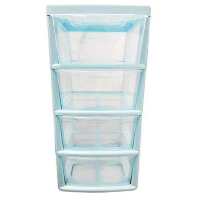 Blue 4 Drawer Storage Tower Unit With Clear Spacious Drawers For Home & Office Organisation