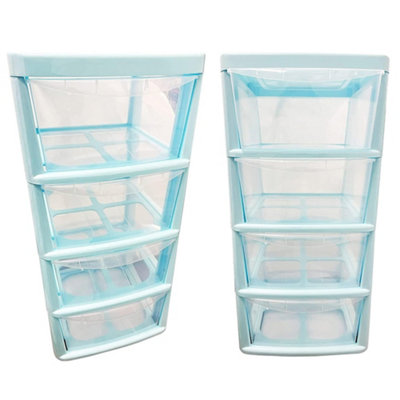 Blue 4 Drawer Storage Tower Unit With Clear Spacious Drawers For Home & Office Organisation