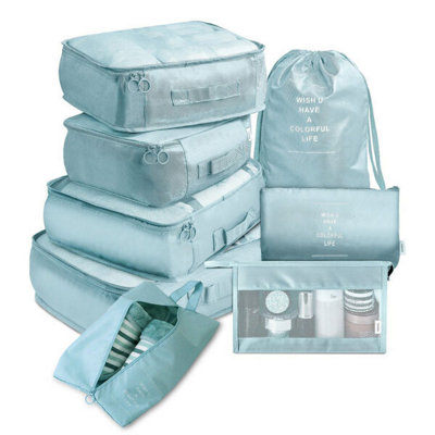 Blue 8 Piece Portable Travel Luggage Set