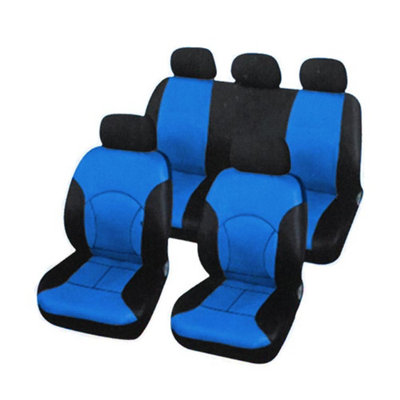 Blue 9 Piece Protective Car Seat & Headrest Fabric Covers - 5 Seater Vehicle Van Jeep Universal Elasticated Easy Fit Washable