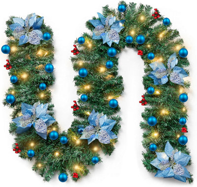 Blue 9FT Pre Lit Christmas Garland With Lights Door Wreath | DIY At B&Q