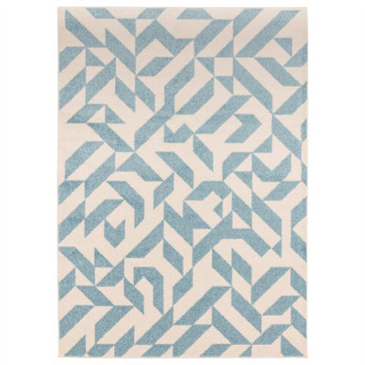 Blue Abstract Funky Modern Easy to Clean Geometric Rug For DiningRoom-160cm X 230cm