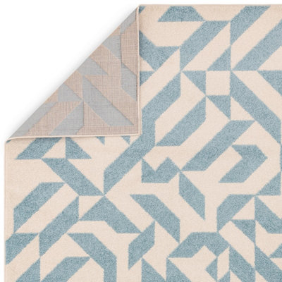 Blue Abstract Funky Modern Easy to Clean Geometric Rug For DiningRoom ...