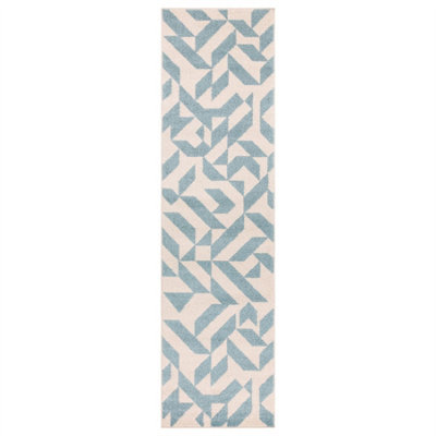 Blue Abstract Funky Modern Easy to Clean Geometric Rug For DiningRoom-66 X 240cm (Runner)