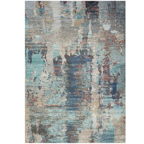 Blue Abstract Soft Distressed Fireside Living Area Rug 120cm x 170cm