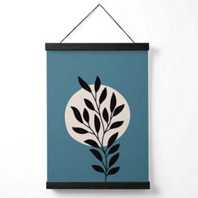 Blue and Beige Boho Graphical Floral  Medium Poster with Black Hanger