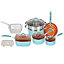 Blue and Copper Induction 14 Pcs Kitchen Non Stick Cookware Set Frying Pan Steamer Pot Saucepan