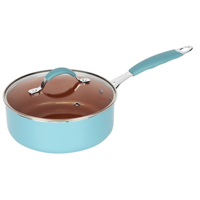 Blue and Copper Induction 14 Pcs Kitchen Non Stick Cookware Set Frying ...