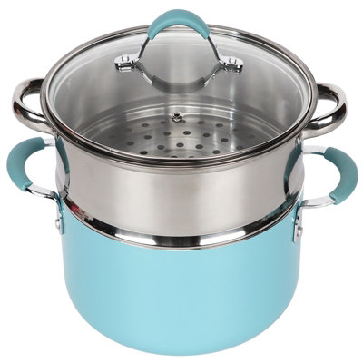 Blue and Dove Grey Induction 19 Pcs Kitchen Cookware Set Non Stick Frying Pan Pot Saucepan Bakeware