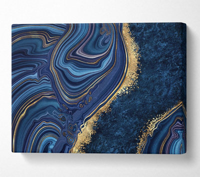 Blue And Gold Marble Canvas Print Wall Art - Medium 20 x 32 Inches