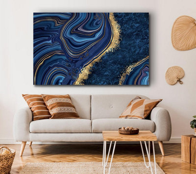 Blue And Gold Marble Canvas Print Wall Art - Medium 20 x 32 Inches