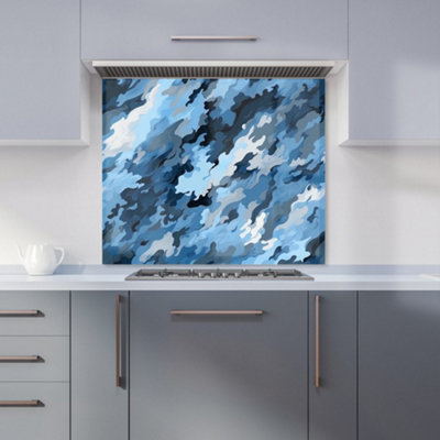 Blue And Grey Canvas Brushstrokes Premium Glass Kitchen Splashback W600mm x H750mm