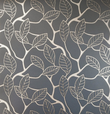 Blue and Silvewer Leaf Trail Wallpaper DIY at B&Q