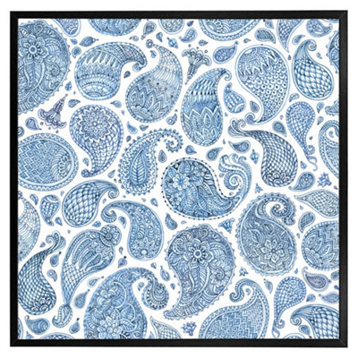 Blue and white bo ho world (Picutre Frame) / 16x16" / White