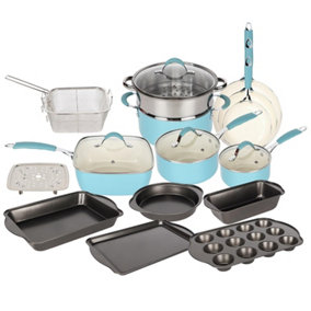 Blue and White Induction 19 Pcs Kitchen Cookware Set Non Stick Frying Pan Pot Saucepan Bakeware