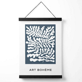Blue and White Matisse Style Floral Cutout Medium Poster with Black Hanger