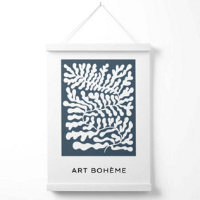 Blue and White Matisse Style Floral Cutout Poster with Hanger / 33cm / White