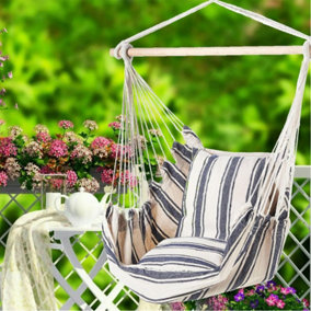 Blue And White Stripe Hammock Hanging Rope Chair Swing Seat With Pillows Cushion