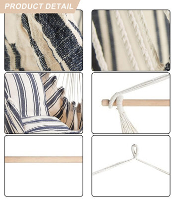 Blue And White Stripe Hammock Hanging Rope Chair Swing Seat With Pillows Cushion