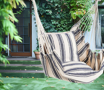 Blue And White Stripe Hammock Hanging Rope Chair Swing Seat With Pillows Cushion - 6