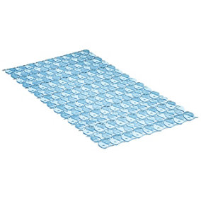 Blue Anti Slip Bath and Shower Mat - Lightly Padded Textured Bathroom Non-Slip Tread with Water Drainage Holes - 70 x 36cm